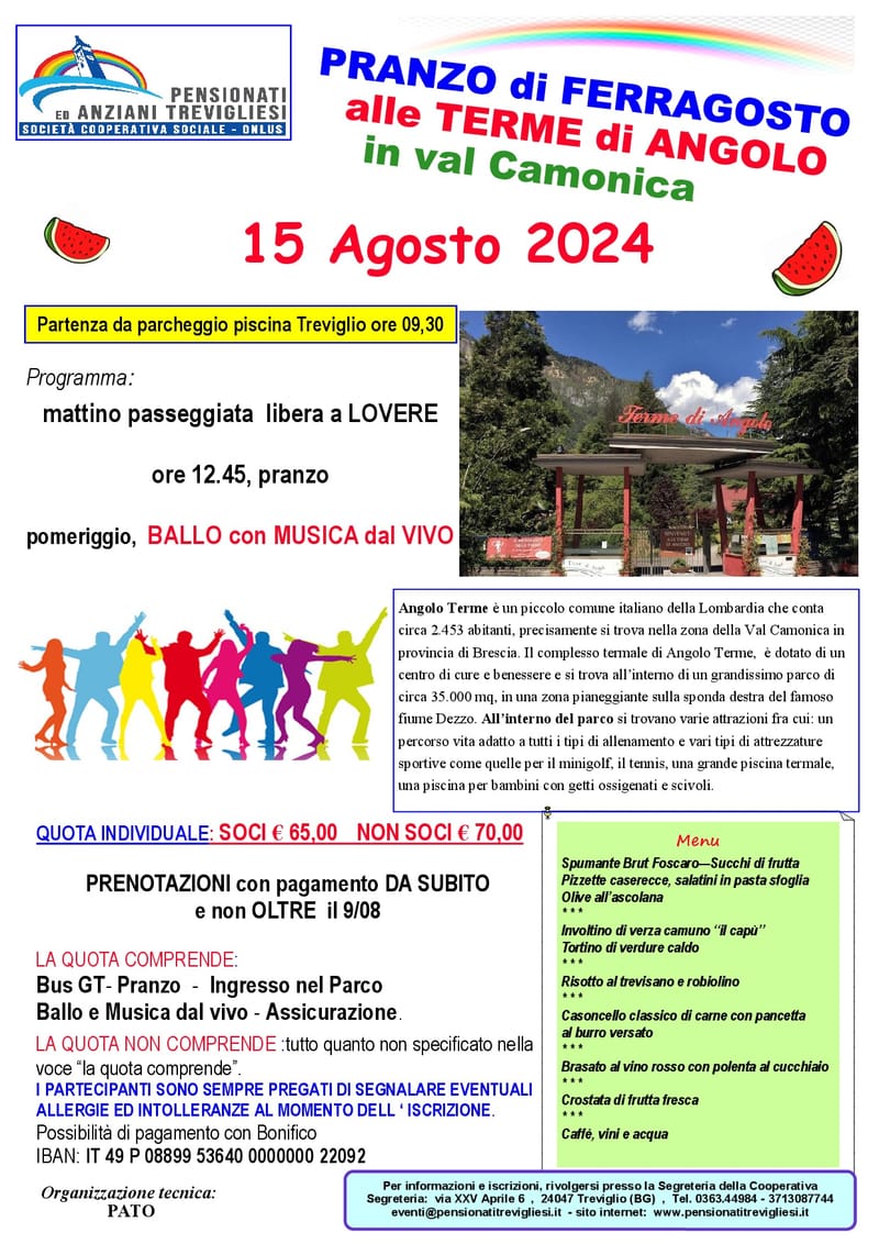 PRANZO di FERRAGOSTO  alle TERME di ANGOLO - 15 Agosto 2024