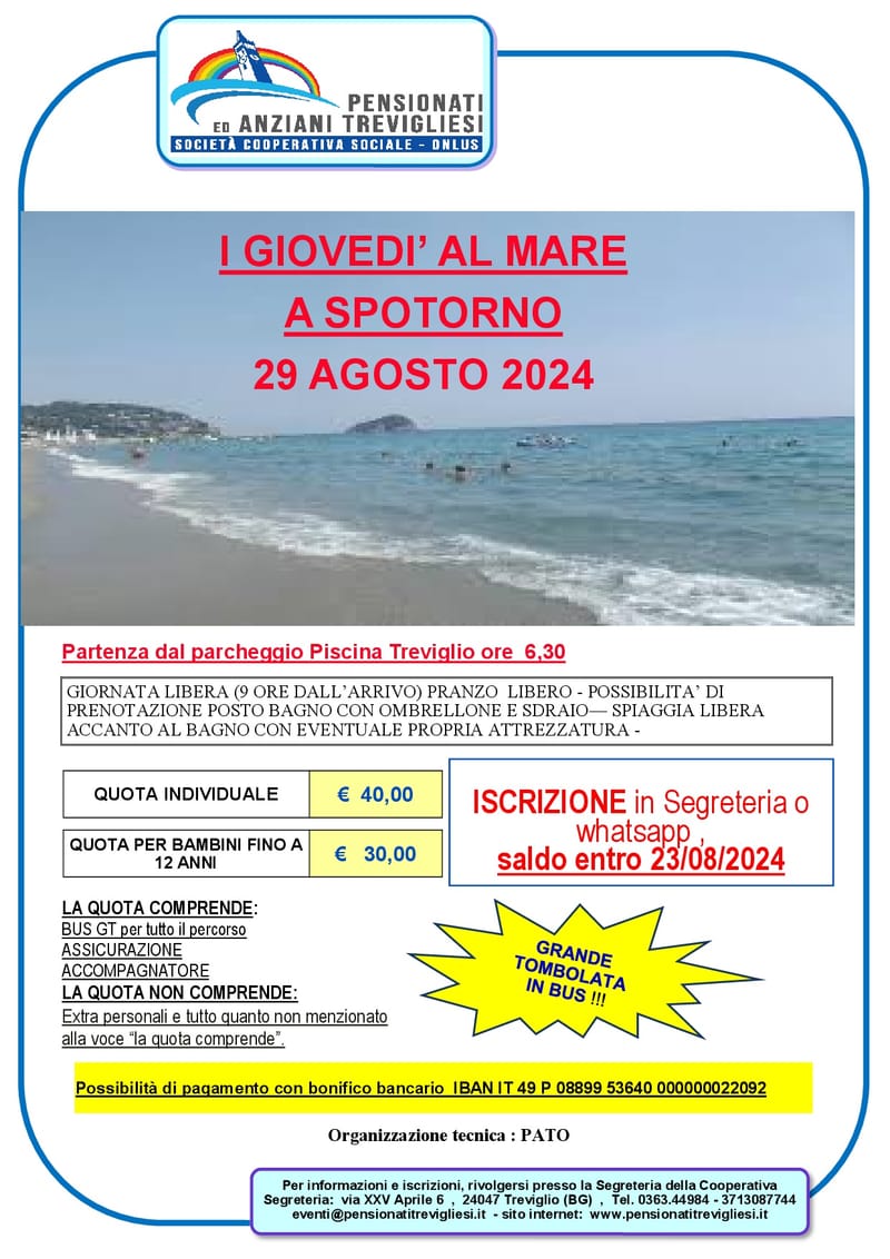 I GIOVEDI’ AL MARE  A SPOTORNO - 29 agosto 2024