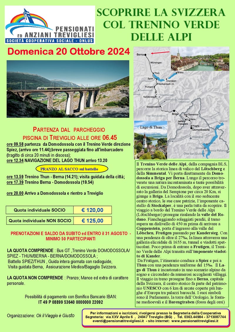 Scoprire la SVIZZERA  Col TRENINO VERDE  delle Alpi - 20 Ottobre 2024