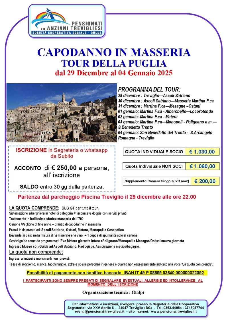 CAPODANNO 2024 IN MASSERIA  TOUR DELLA PUGLIA - dal 29 Dicembre al 04 Gennaio 2025