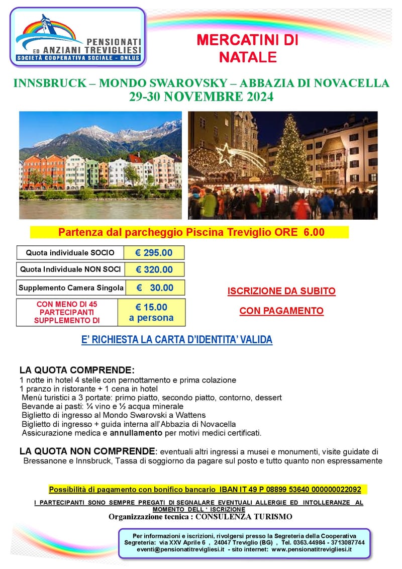 MERCATINI DI NATALE INNSBRUCK—MONDO SWAROVSKY—ABAZZIA DI NOVACELLA - 29-30 NOVEMBRE 2024