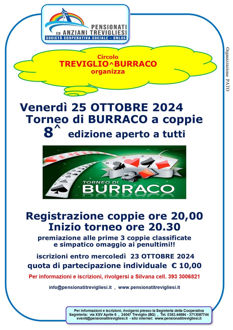 Torneo di BURRACO a coppie  8 ^  Edizione aperto a Tutti