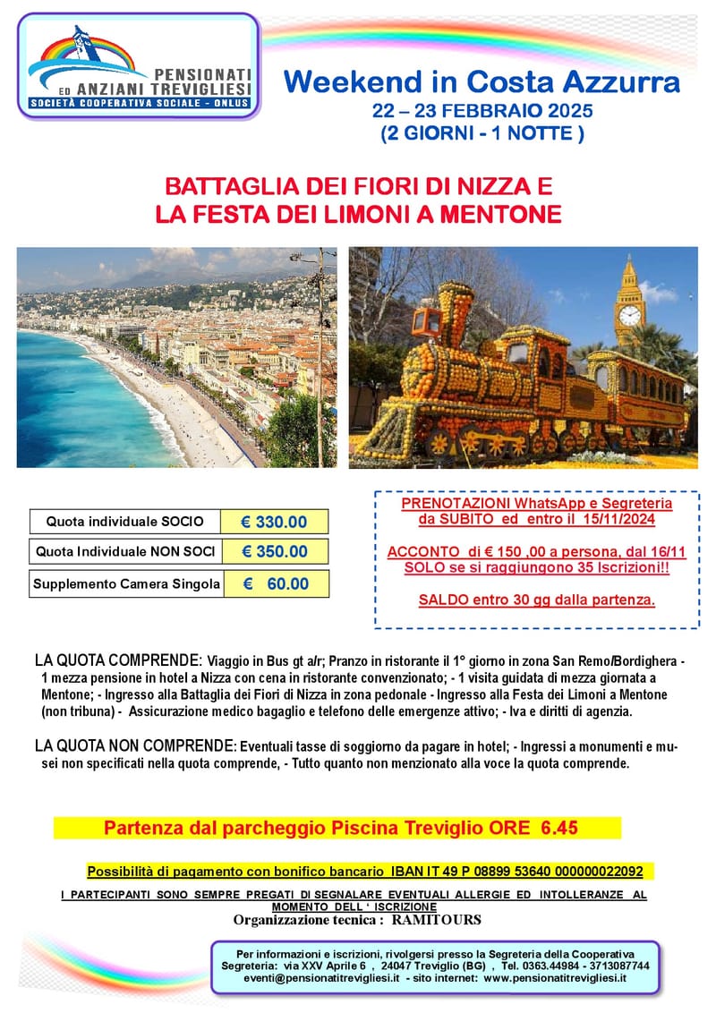 Weekend in Costa Azzurra   22 – 23 FEBBRAIO 2025