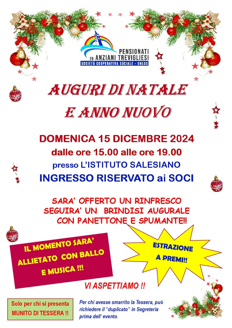 AUGURI DI NATALE   E ANNO NUOVO  DOMENICA 15 DICEMBRE 2024