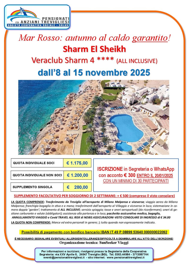 Soggiorno a Sharm El Sheikh - Mar ROSSO - dal 08 al 15 novembre 2025
