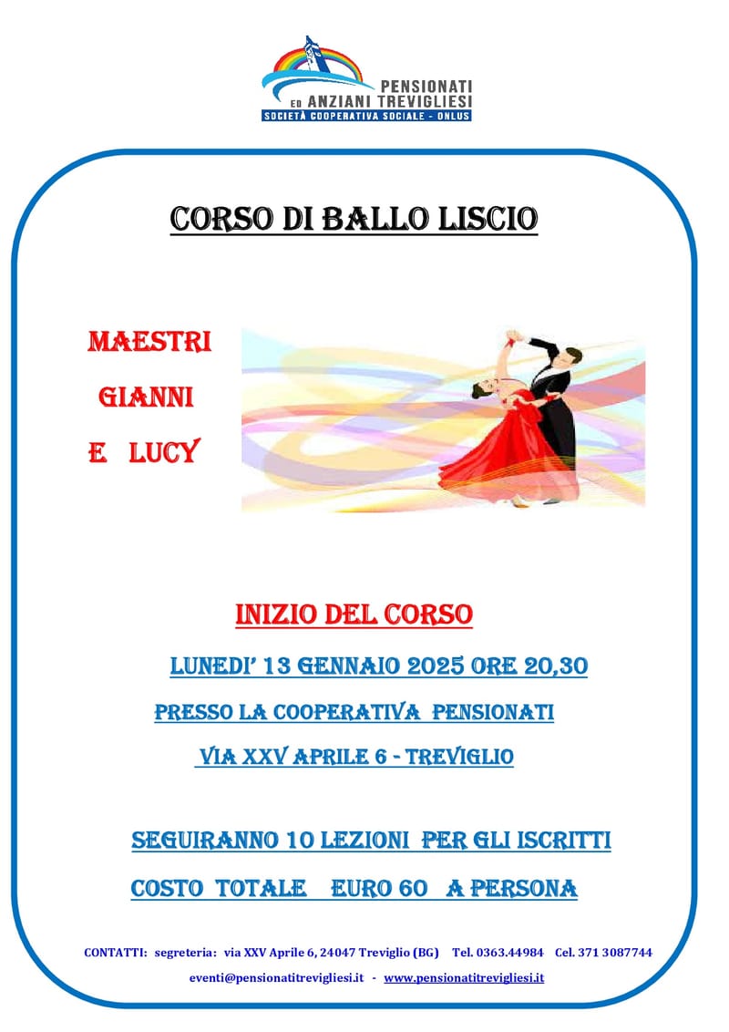 CORSO DI BALLO LISCIO - da Lunedì  13 Gennaio 2025