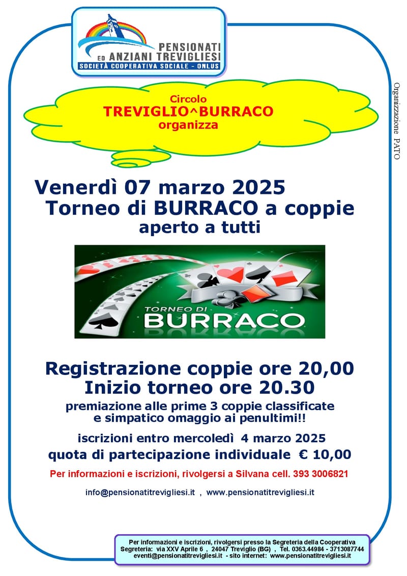 TORNEO DI BURRACO A COPIE 2^ EDIZIONE 2025 APERTO A TUTTI