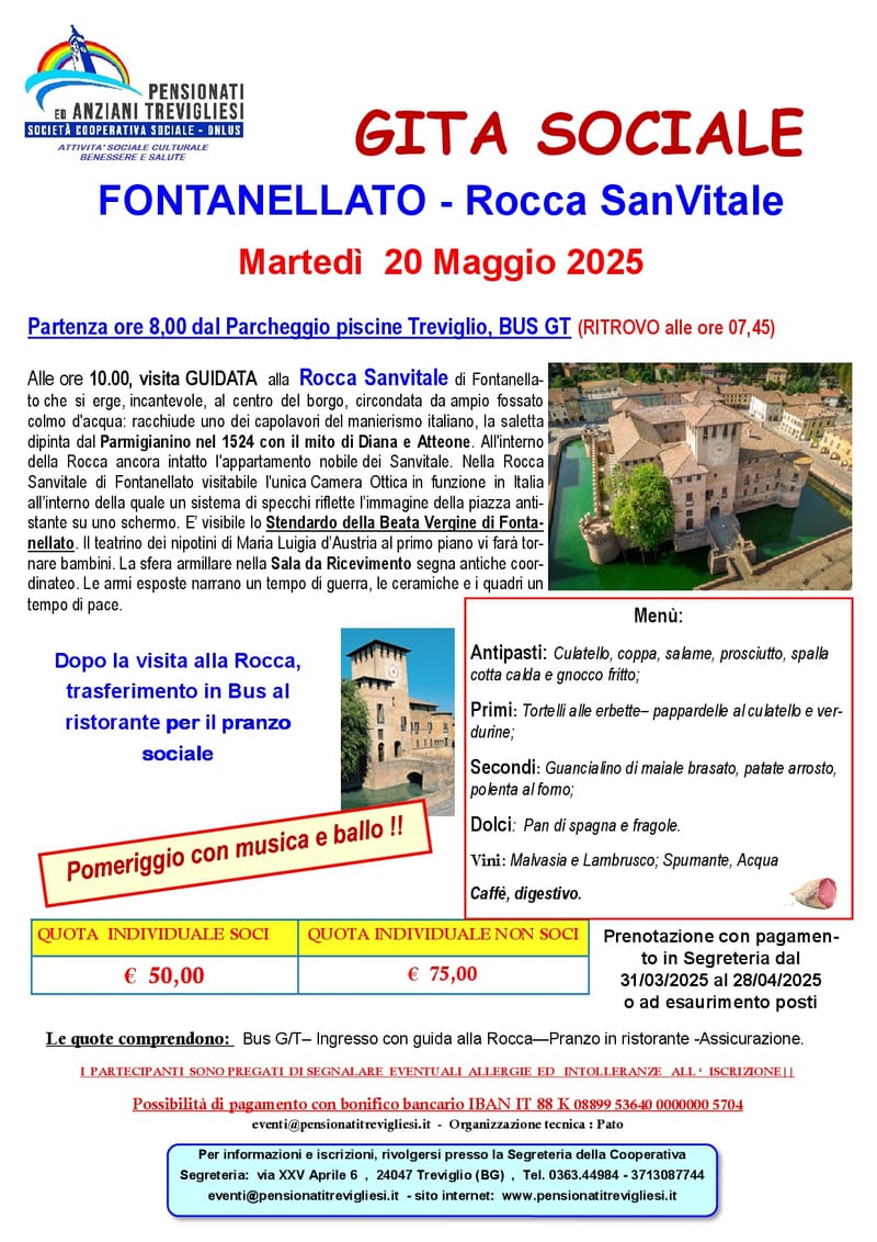 GITA SOCIALE  a  FONTANELLATO - Rocca San Vitale Martedì  20 Maggio 2025