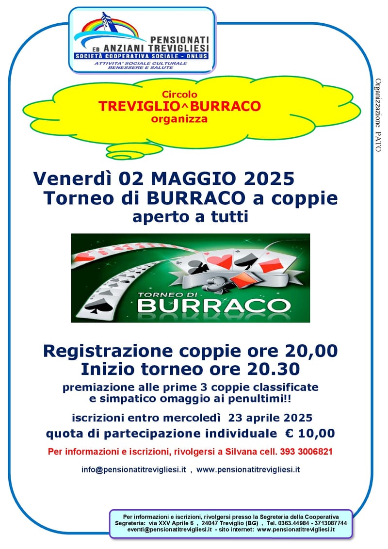 TORNEO DI BURRACO A COPIE 4^ EDIZIONE 2025 APERTO A TUTTI