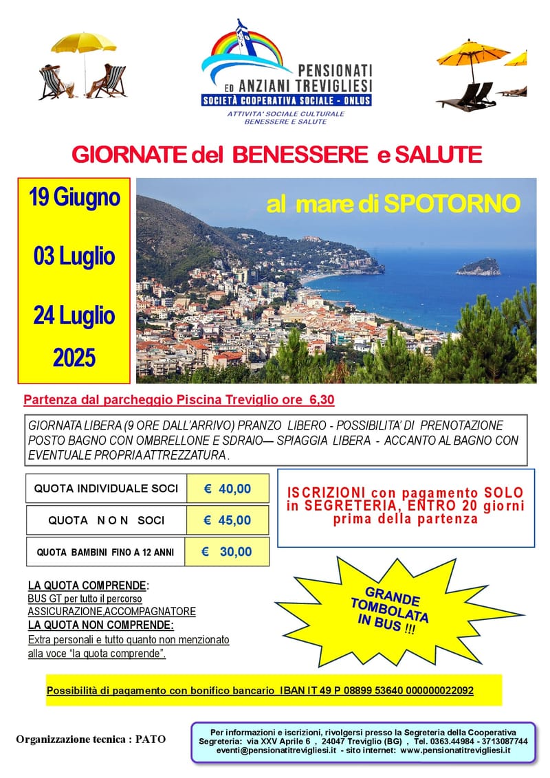 I GIOVEDI’ AL MARE  A SPOTORNO -  GIORNATE del  BENESSERE  e SALUTE
