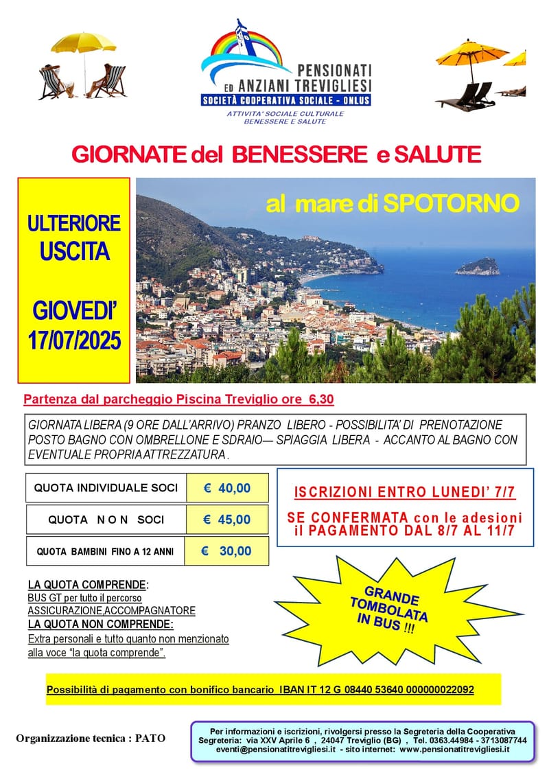 I GIOVEDI’ AL MARE  A SPOTORNO -  GIORNATE del  BENESSERE  e SALUTE