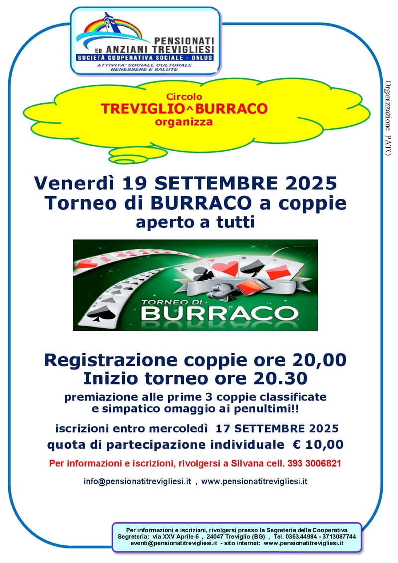TORNEO DI BURRACO A COPIE 6^ EDIZIONE 2025 APERTO A TUTTI