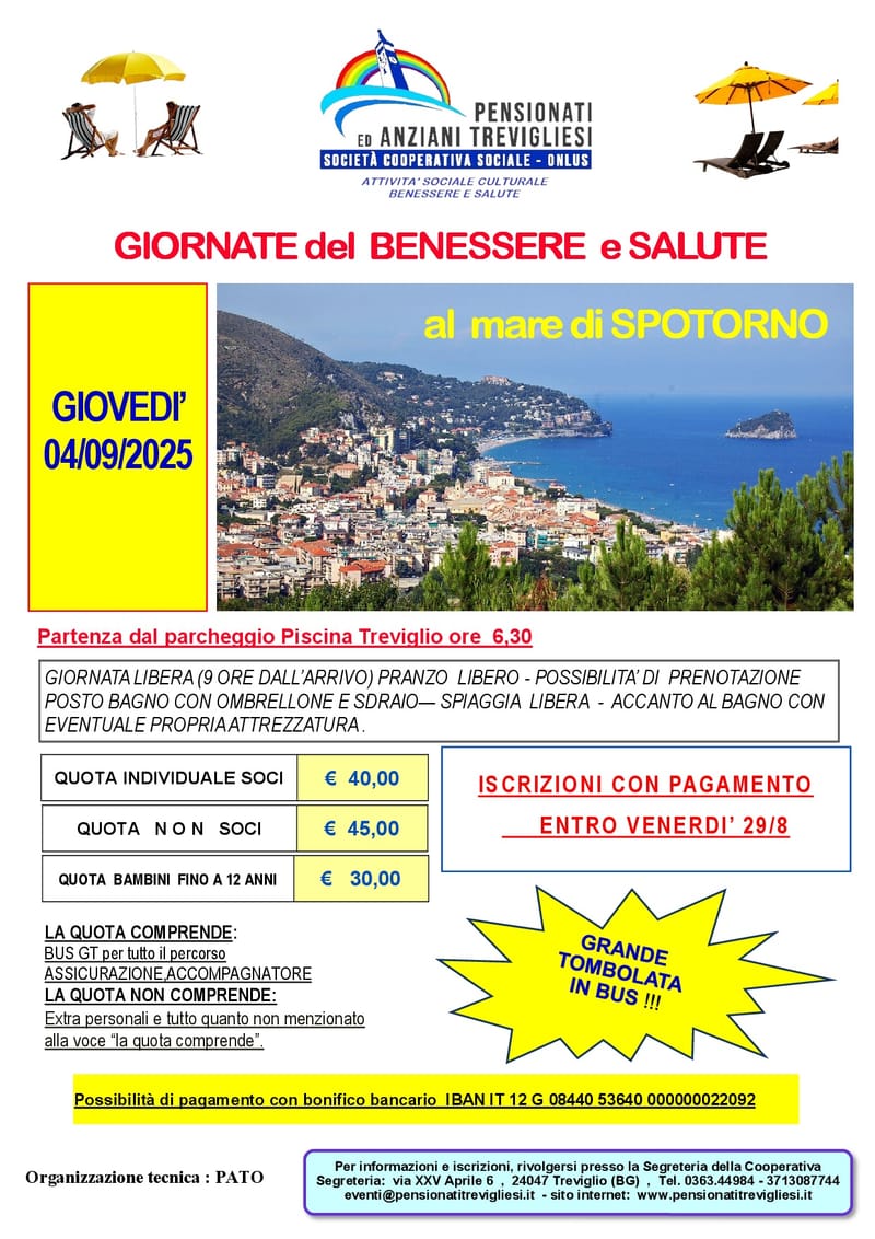I GIOVEDI’ AL MARE  A SPOTORNO -  GIORNATE del  BENESSERE  e SALUTE