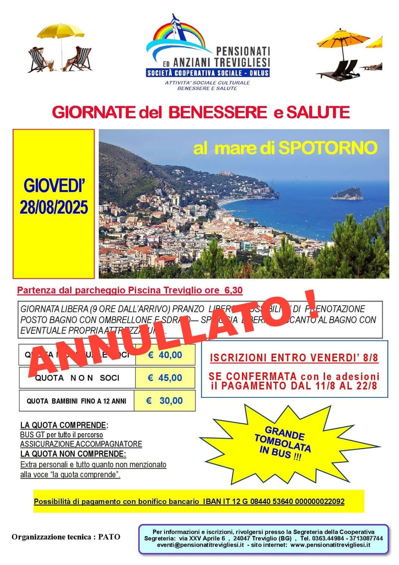 I GIOVEDI’ AL MARE  A SPOTORNO -  GIORNATE del  BENESSERE  e SALUTE