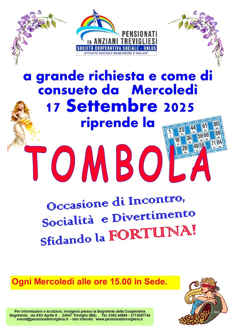 TOMBOLA DEL MERCOLEDI'  -  Mercoledì 17 SETTEMBRE 2025
