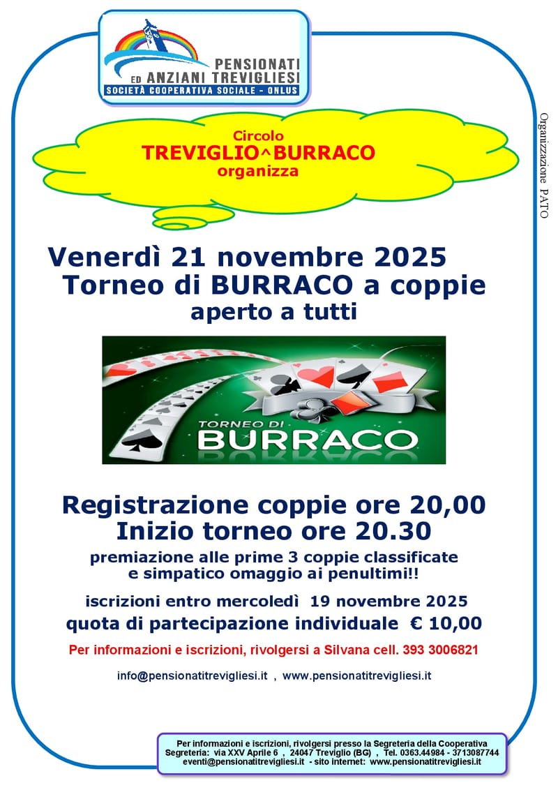 TORNEO DI BURRACO A COPIE 8^ EDIZIONE 2025 APERTO A TUTTI