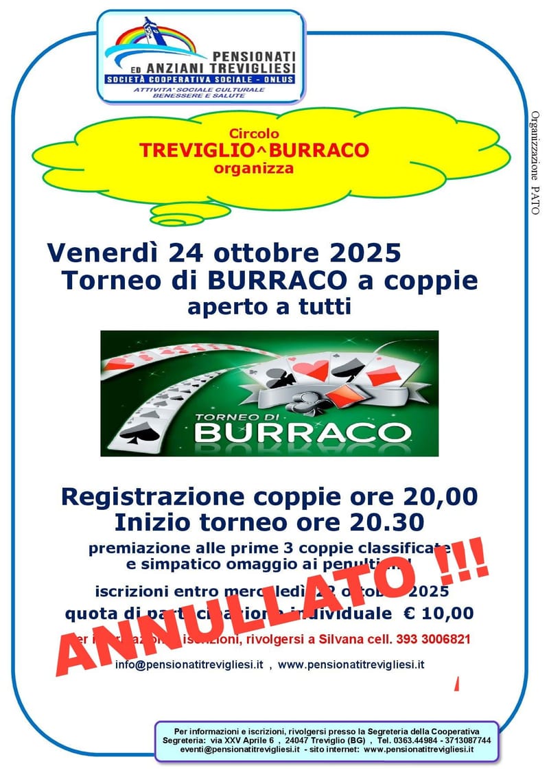 TORNEO DI BURRACO A COPIE 7^ EDIZIONE 2025 APERTO A TUTTI