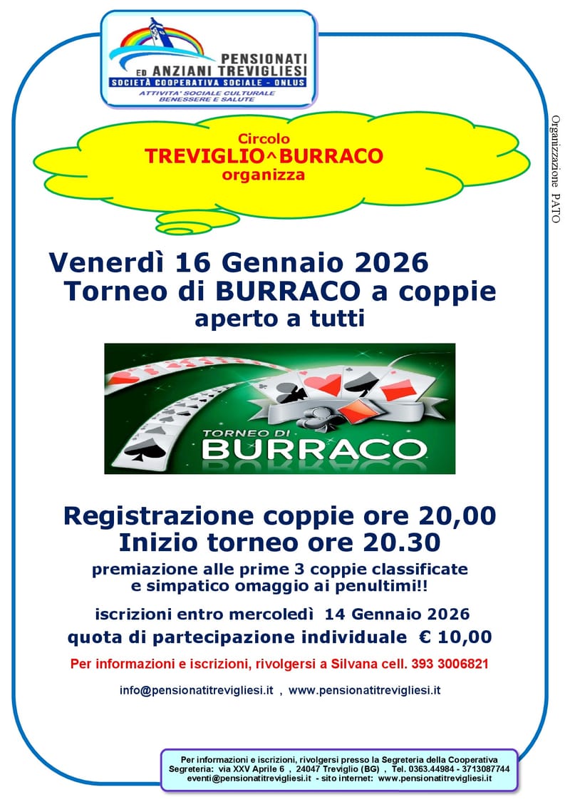 TORNEO DI BURRACO A COPIE 1^ edizione 2026 APERTO A TUTTI