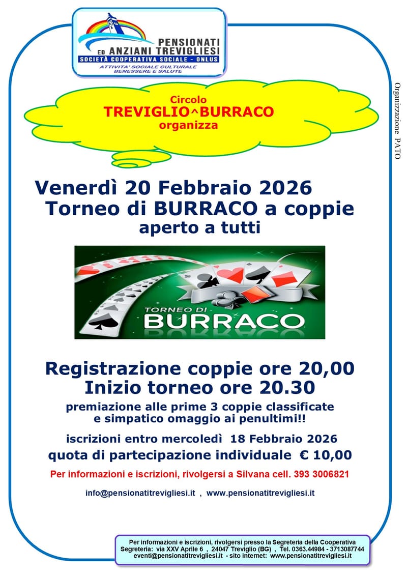 TORNEO DI BURRACO A COPIE 2^ edizione 2026 APERTO A TUTTI