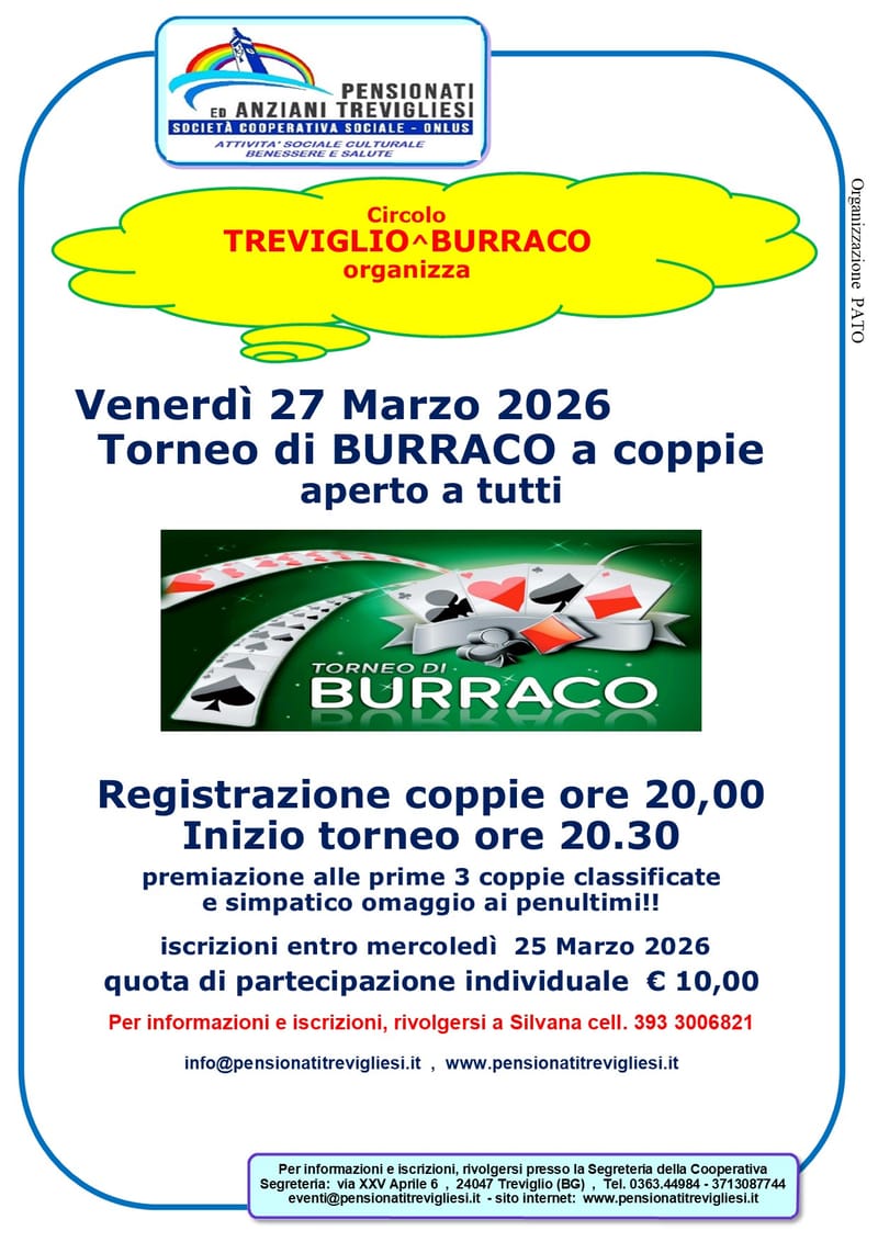 TORNEO DI BURRACO A COPIE 3^ edizione 2026 APERTO A TUTTI