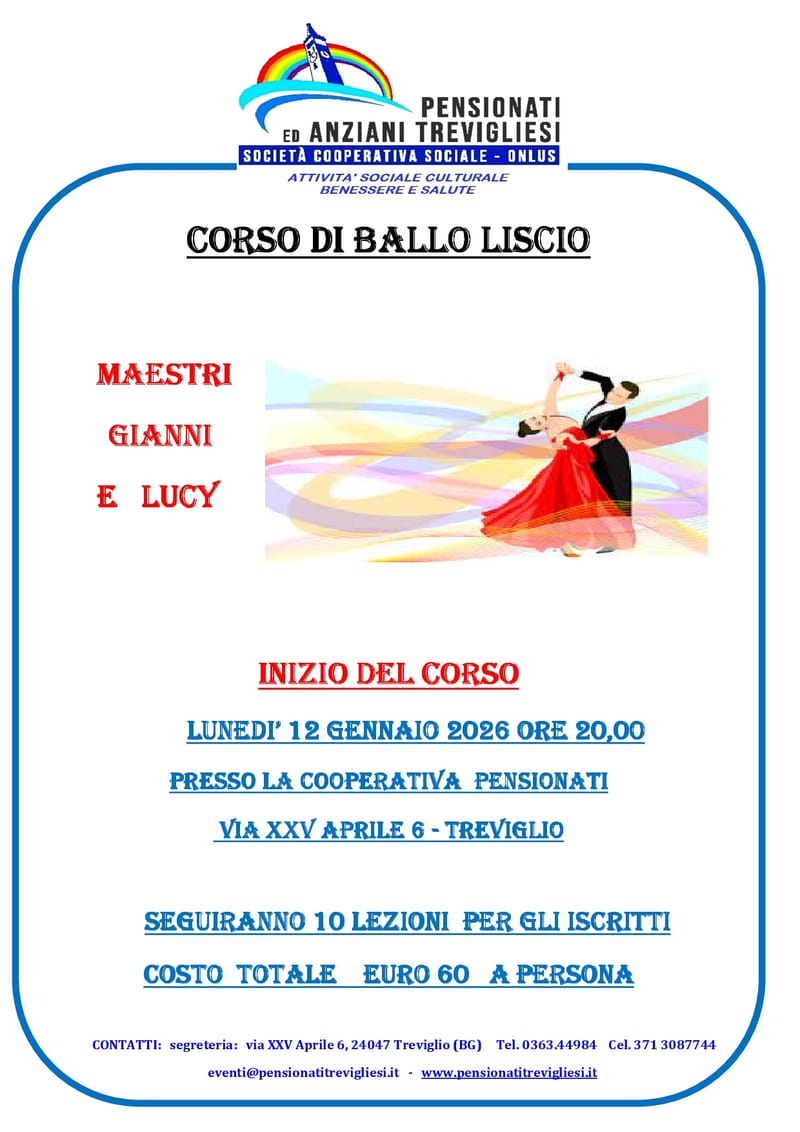 CORSO DI BALLO LISCIO - da LUNEDI’ 12 gennaio 2026