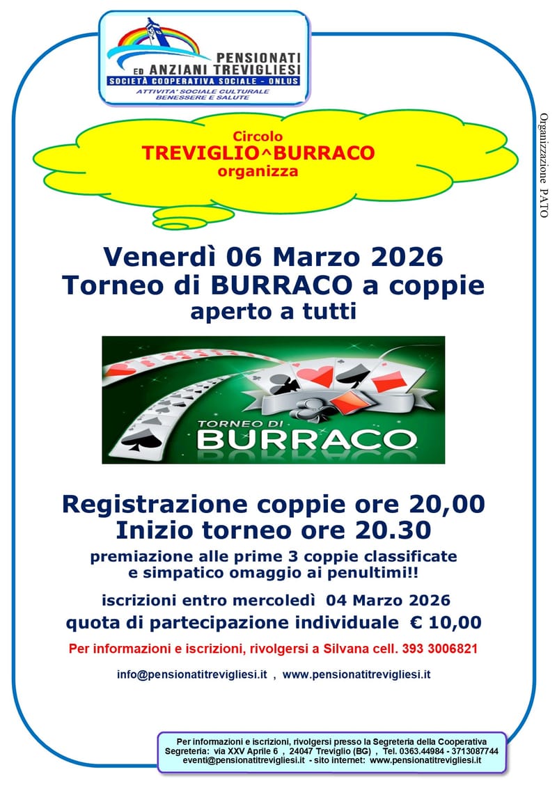 TORNEO DI BURRACO A COPIE 3^ edizione 2026 APERTO A TUTTI