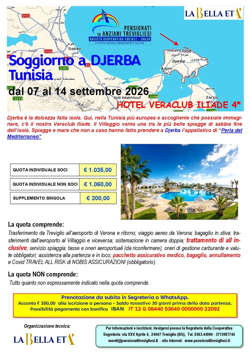 Soggiorno  a  DJERBA  Tunisia  dal 07 al 14 settembre 2026