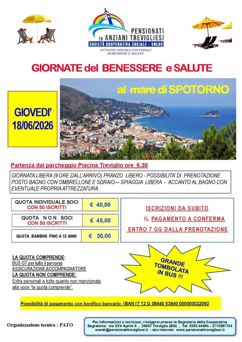 I GIOVEDI’ AL MARE  A SPOTORNO -  GIORNATE del  BENESSERE  e SALUTE