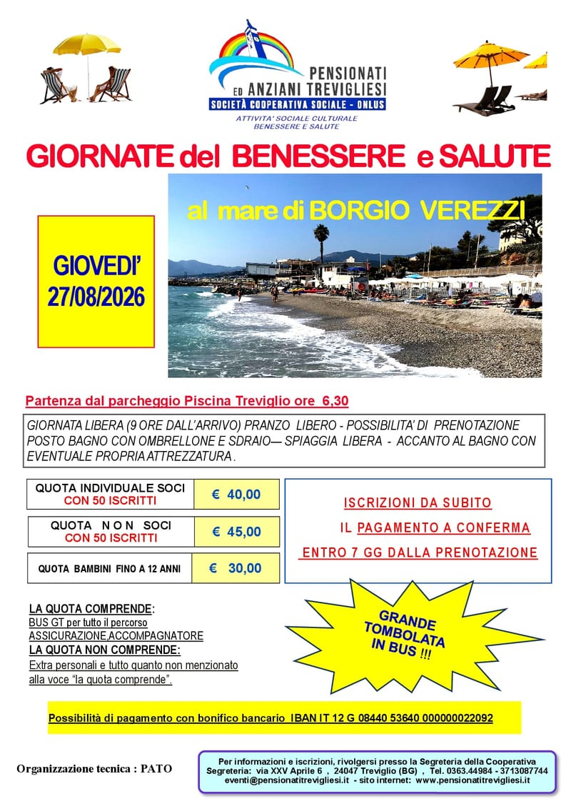 I GIOVEDI’ AL MARE  A BORGIO VEREZZI -  GIORNATE del  BENESSERE  e SALUTE  -  27 AGOSTOO 2026