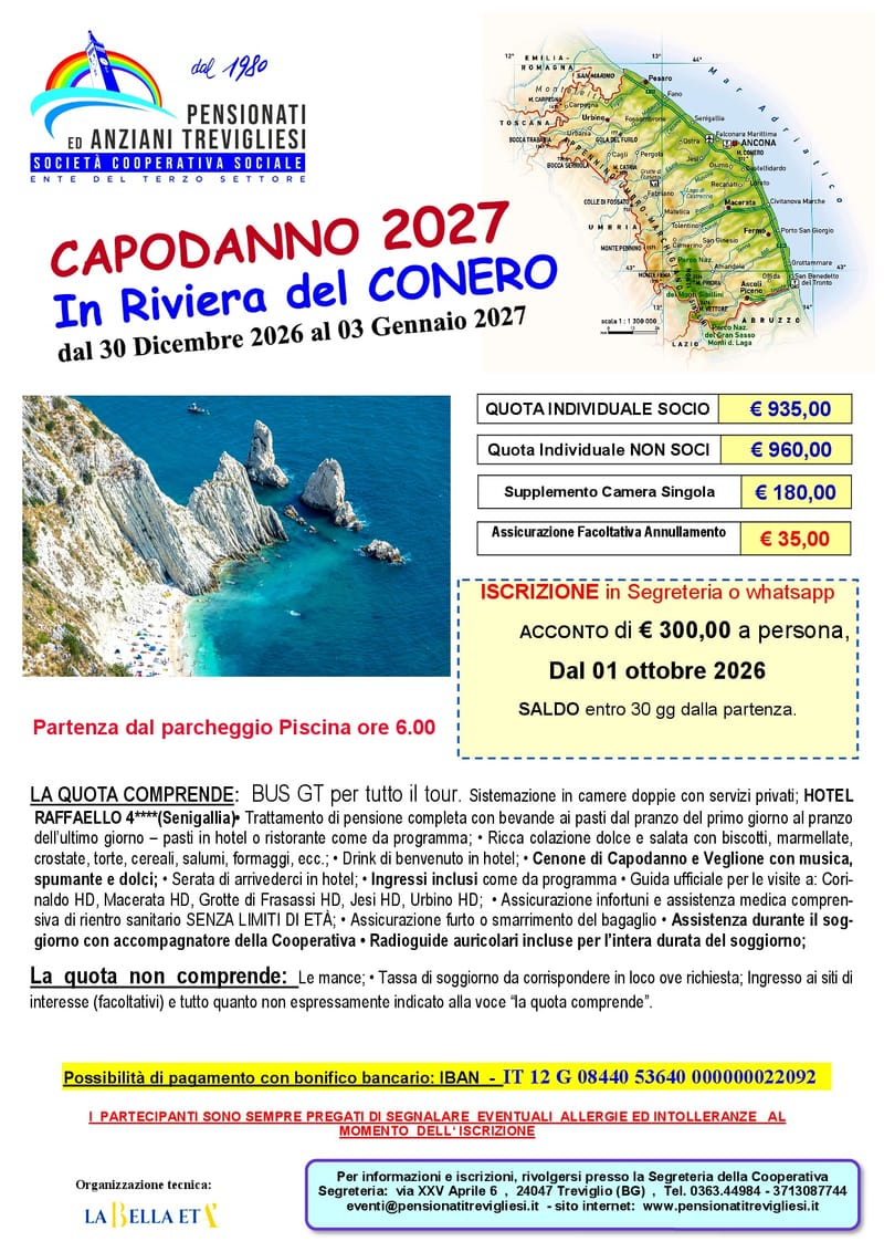 CAPODANNO 2027 In Riviera del CONERO dal 30 Dicembre 2026 al 03 Gennaio 2027