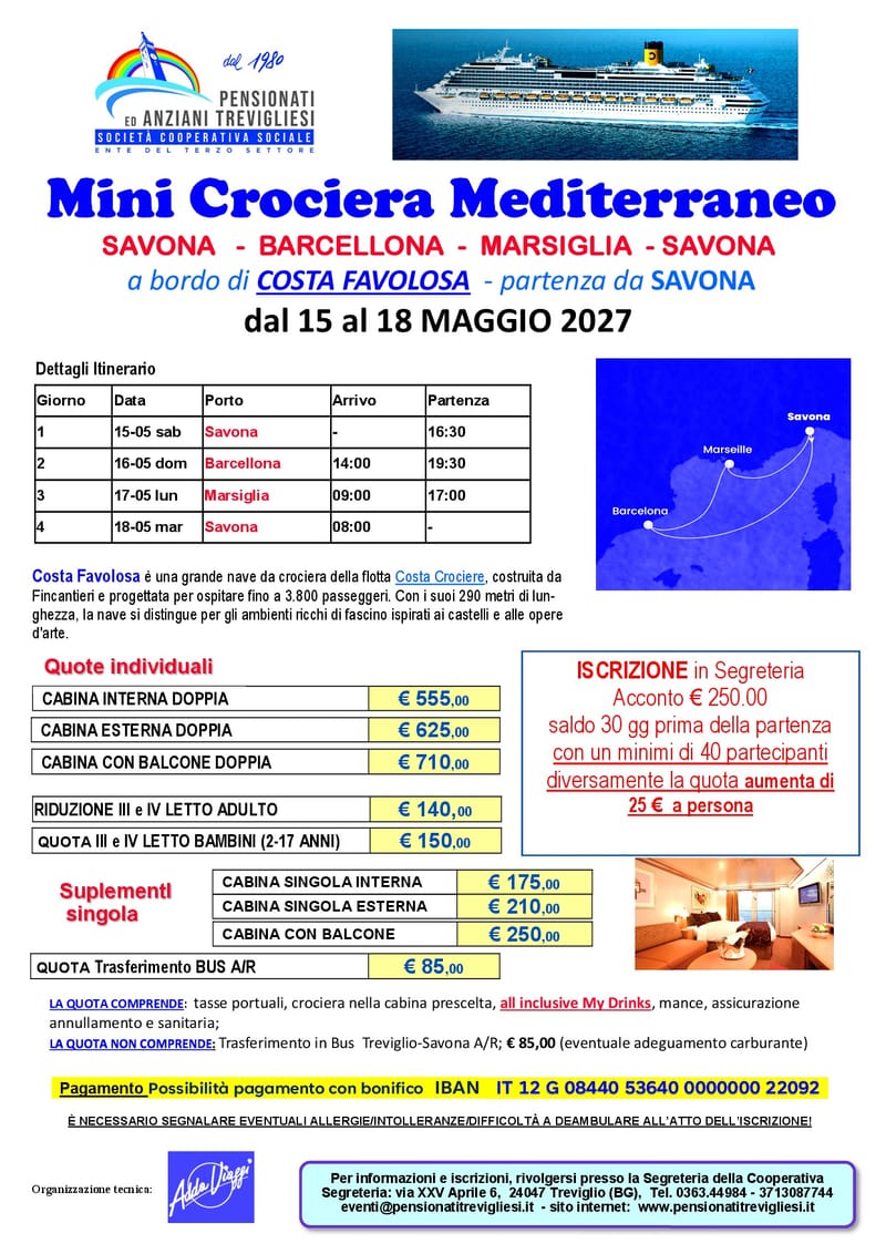 Mini Crociera Mediterraneo - COSTA FAVOLOSA - DAL 15 al 18 MAGGIO 2027