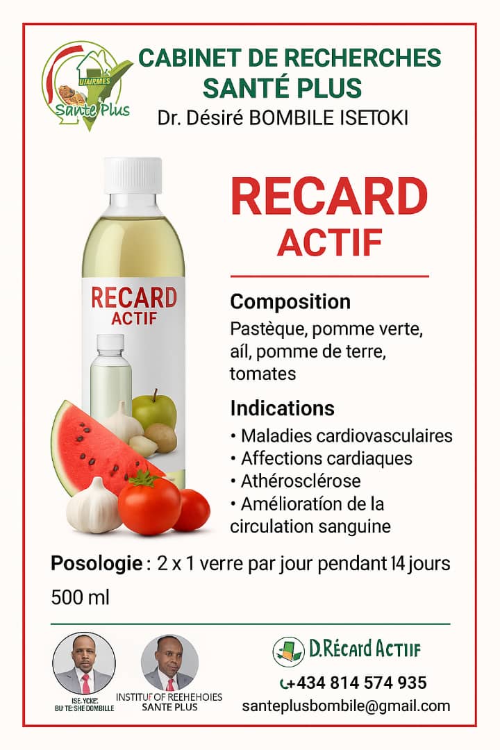 Recard 🟢 FICHE PRODUIT – RECARD ACTIF - CABINET DES RECHERCHES SANTE PLUS BOMBILE