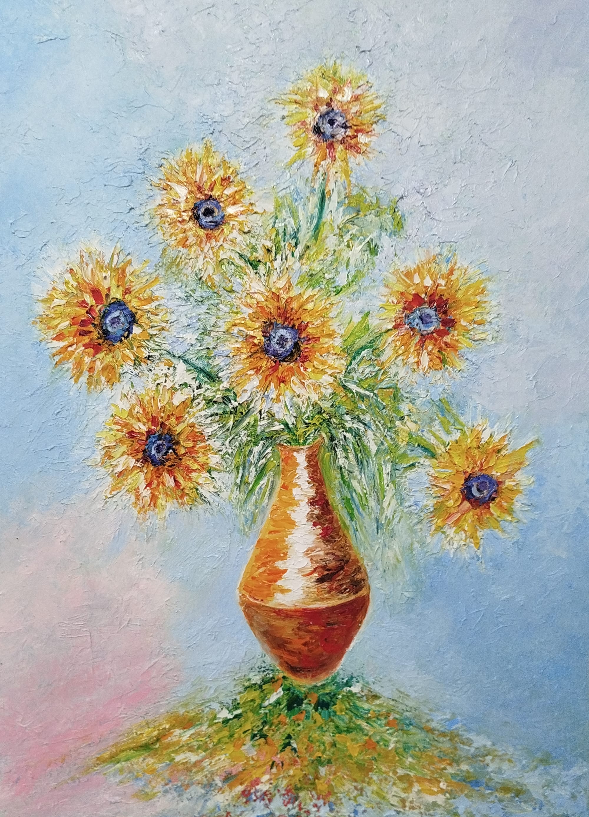 136. Sunflowers in a vase.