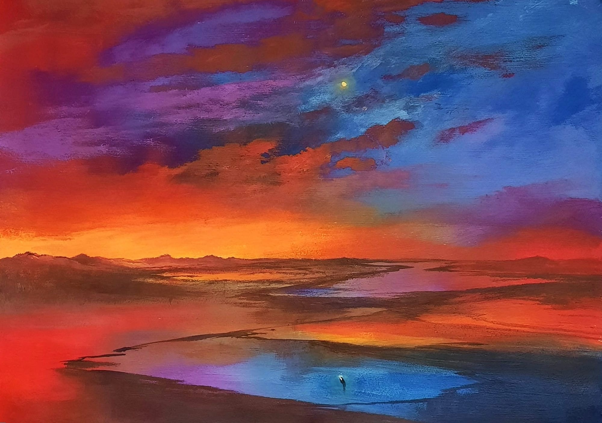 Il pianto del cielo e il levarsi della luna, acrilico su carta montato su tavola cm 70x100, 2026