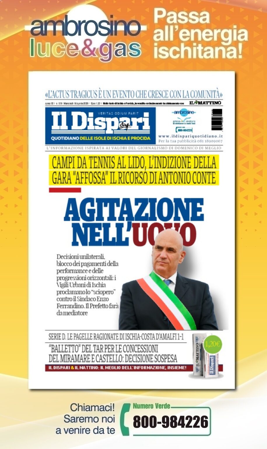 LA PRIMA PAGINA DEL DISPARI DI OGGI IN EDICOLA
