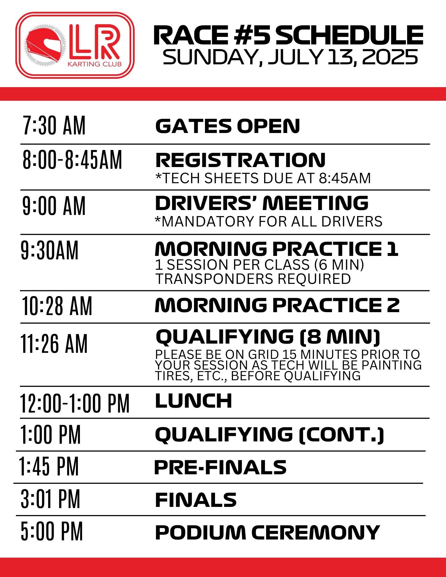 Race #5 Schedule