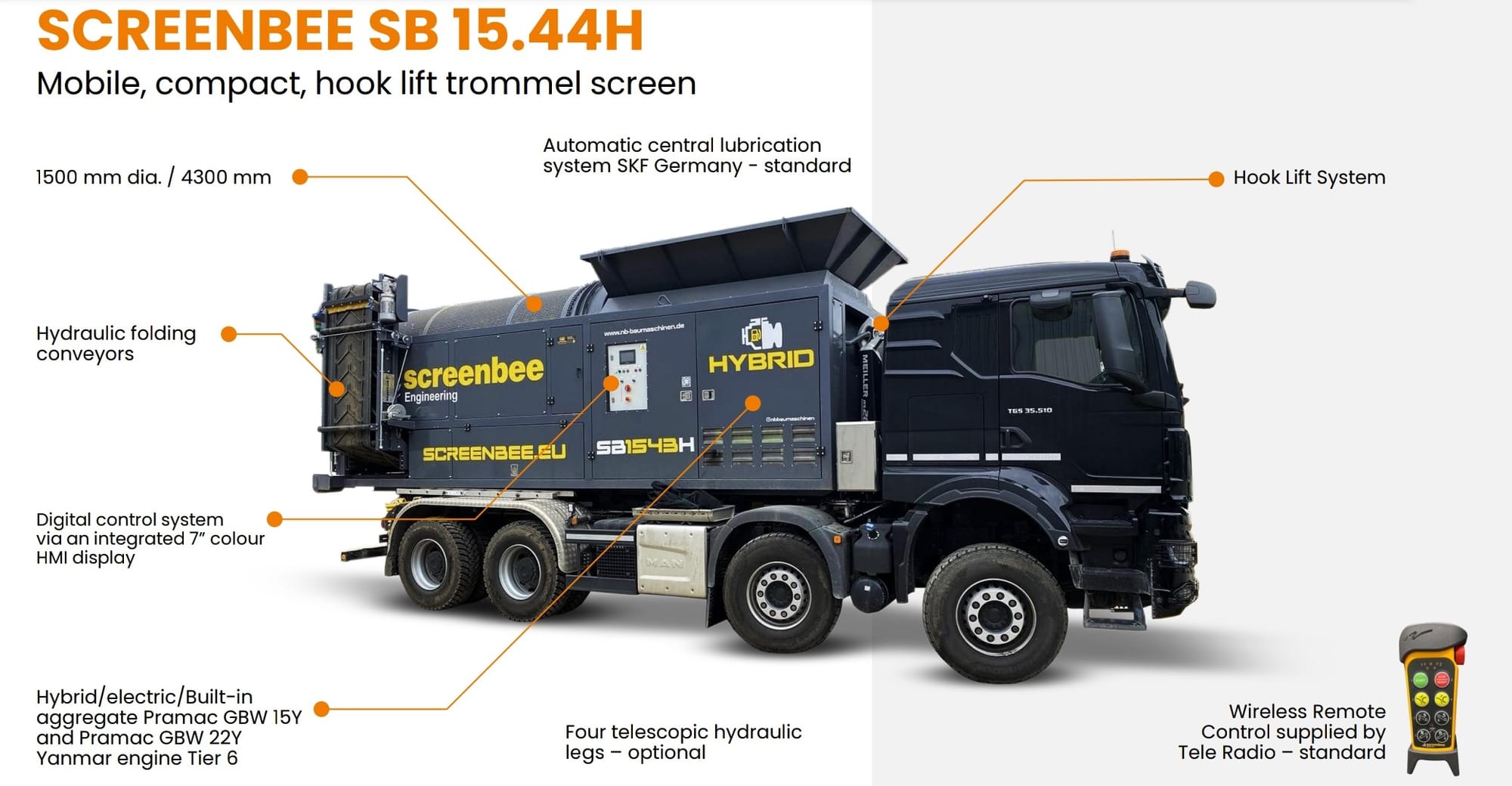 ScreenBee SB15.44H Mobile Trommel Screen