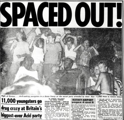 Front page of The Sun Newspaper with headline 'Spaced Out' circa 1989