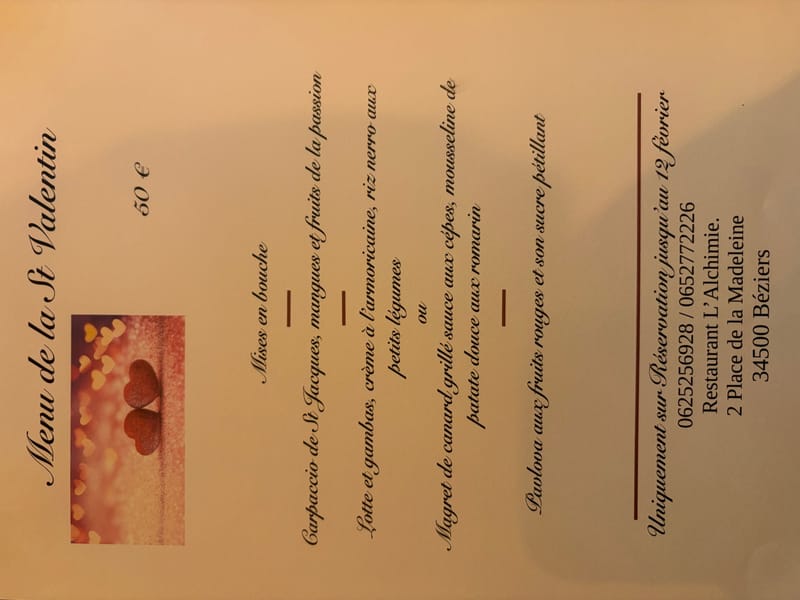 Menu st Valentin
