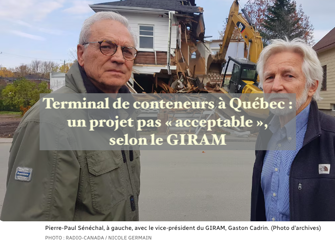 Le 20 septembre 2024 - Terminal de conteneurs à Québec : un projet pas « acceptable », selon le GIRAM