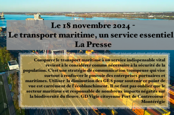 Le 18 novembre 2024 - Le transport maritime, un service essentiel - La Presse