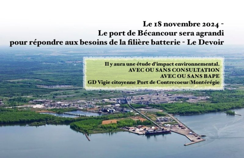 Le 18 novembre 2024 - Le port de Bécancour sera agrandi pour répondre aux besoins de la filière batterie - Le Devoir