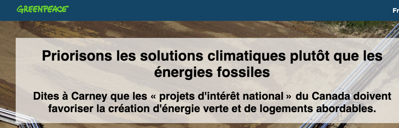 Pétition C5 -Priorisons les solutions climatiques plutôt que les énergies fossiles
Dites à Carney que les « projets d'intérêt national » du Canada doivent favoriser la création d'énergie verte et de logements abordables.