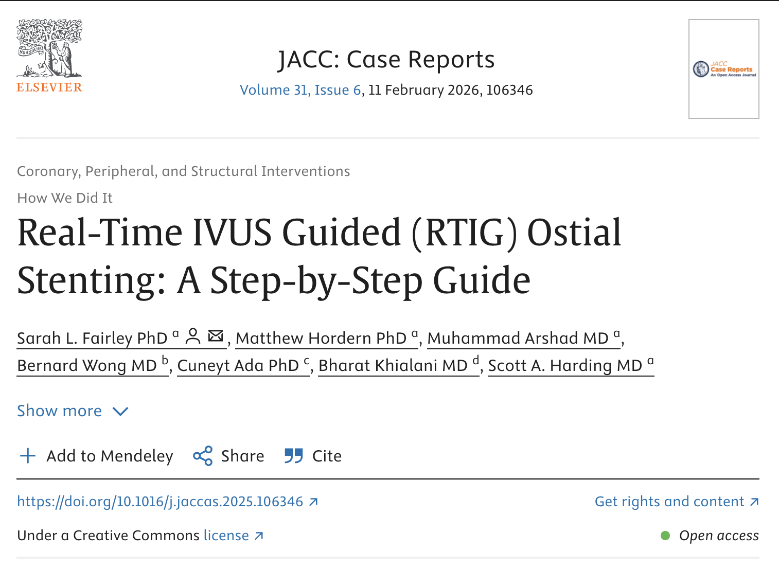 Research Contribution: Novel Real-Time IVUS Technique Published in JACC: Case Reports