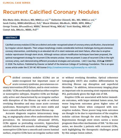Research Contribution: Publication in JACC: Case Reports – Recurrent Calcified Coronary Nodules