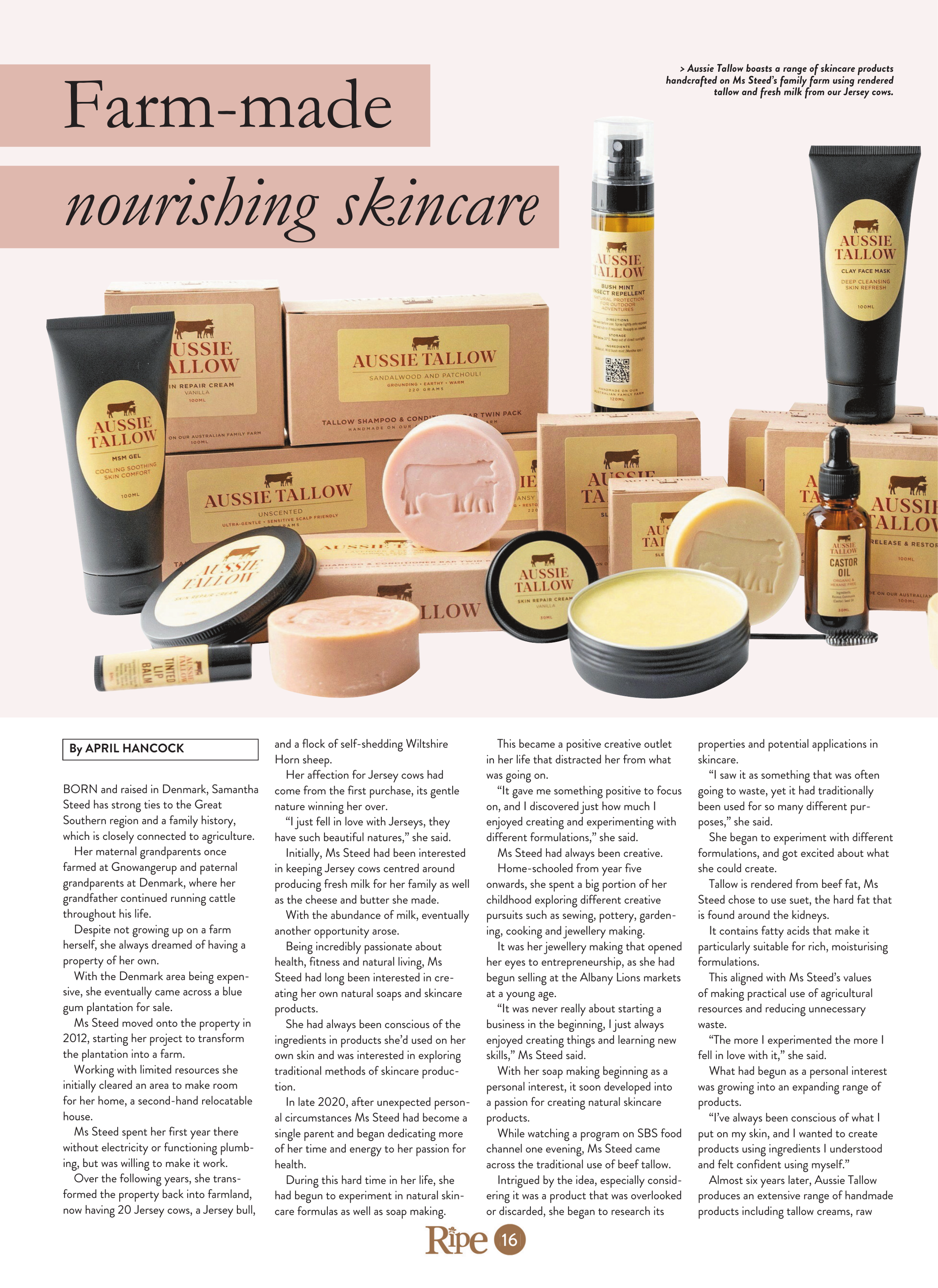 Aussie Tallow Featured in Ripe Magazine – Farm-Made Skincare in Western Australia