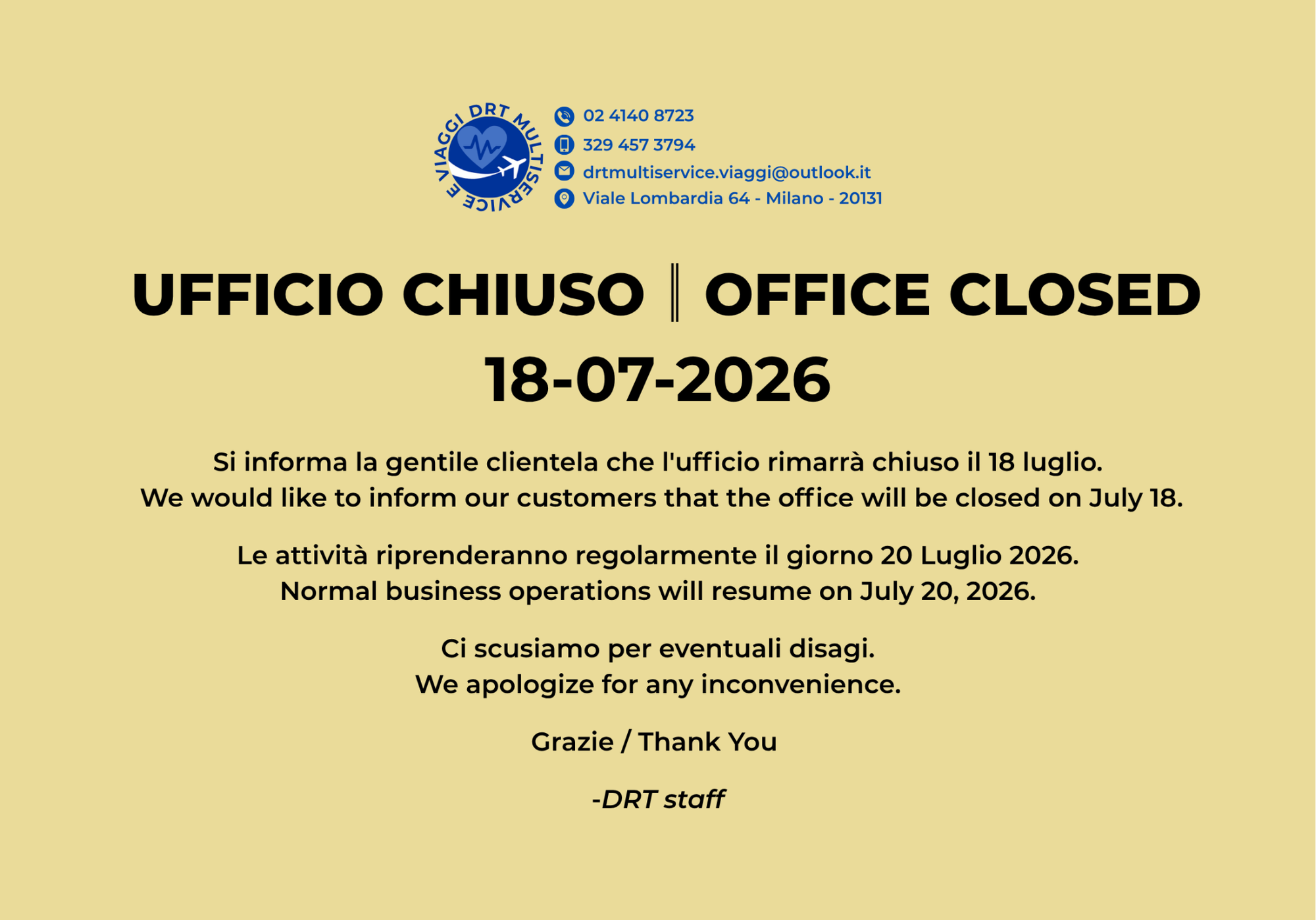 OFFICE CLOSED — JULY 18TH, 2026