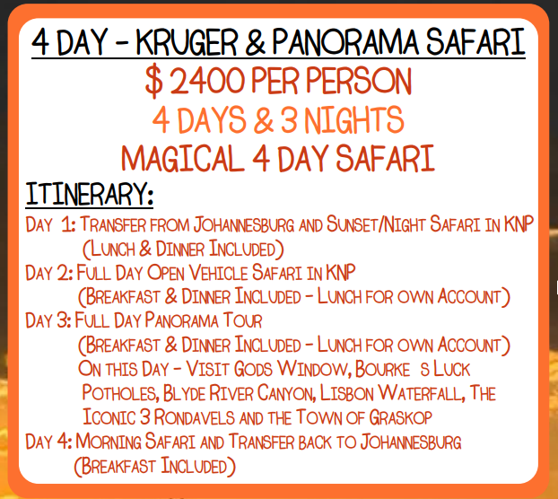 4 DAY - KRUGER & PANORAMA SAFARI
