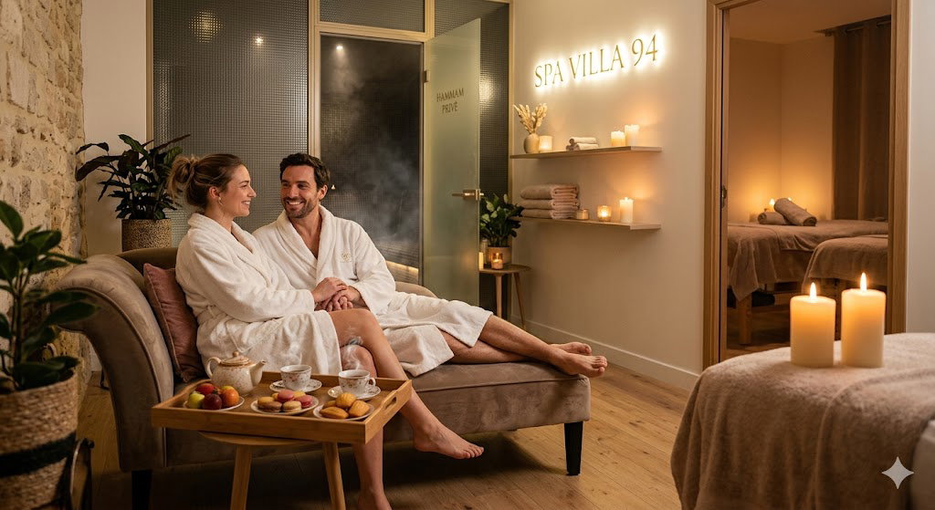 RITUEL COCOONING PREMIUM EN DUO - HAMMAM PRIVÉ 30MN & MASSAGE A LA BOUGIE 60MN & PAUSE GOURMANDE