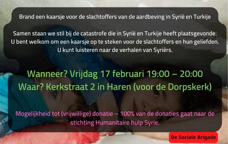 Herdenking en inzameling nav Aardbeving Syrië & Turkije